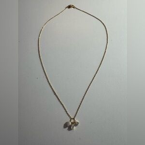 Gold Color Pendant Necklace with Iridescent Stone Charm